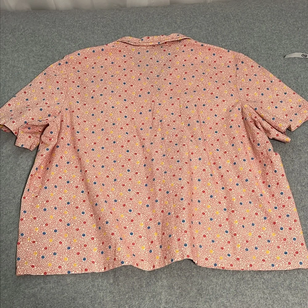 Button Front Top Womens 1X Pink Ditzy Floral Polkadot Grandma Indie Grunge - Picture 8 of 9